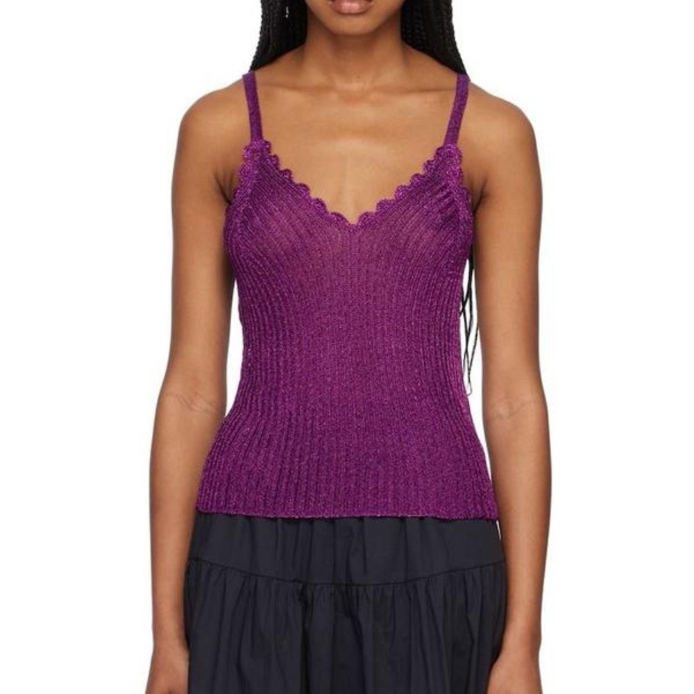 GANNI Purple Ribbed Knit Tank Top